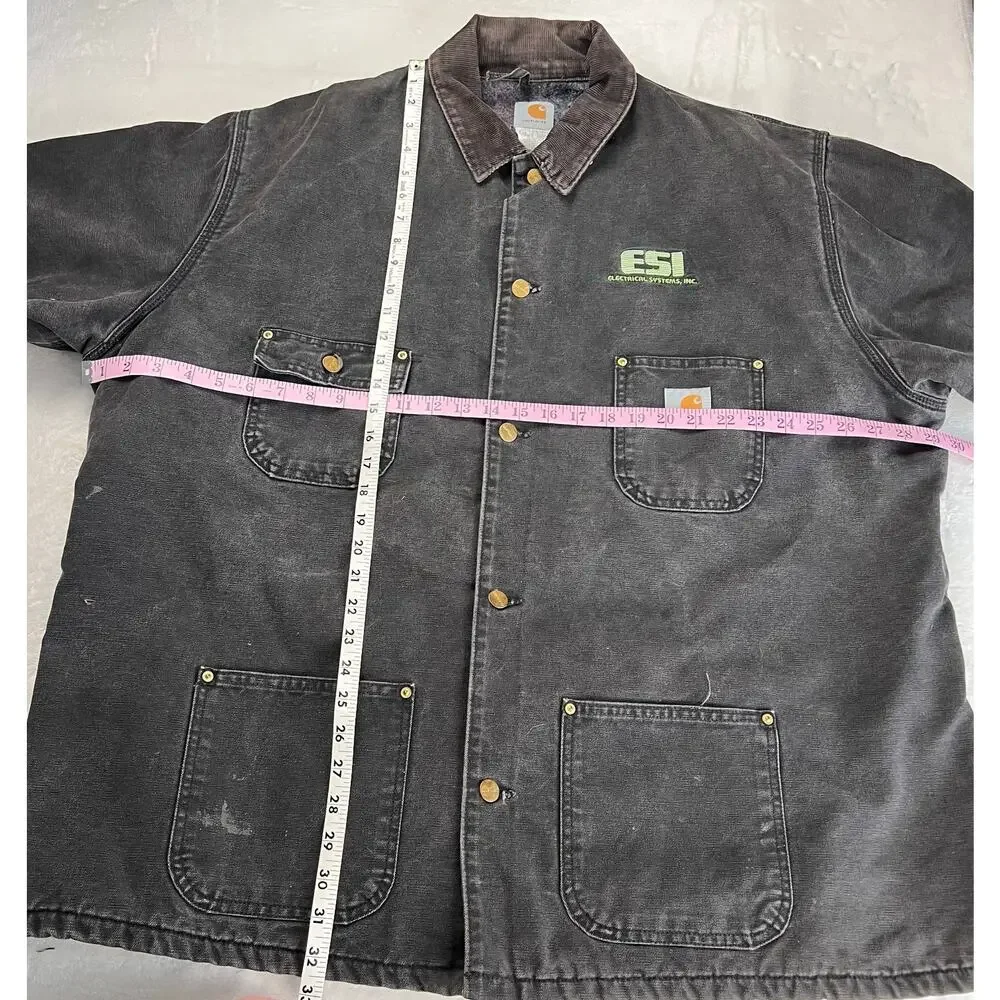 Carhartt Black Vintage Chore Coat Jacket Men's size 54 Tall Blanket Lined USA